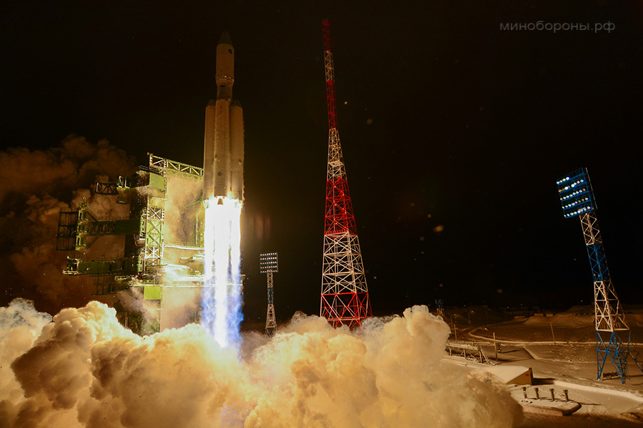 The first Angara 5 rocket blasted off from the Plesetsk Cosmodrome at 0557 GMT (12:57 a.m. EST; 8:57 a.m. local time) Tuesday. Credit: Russian Ministry of Defence