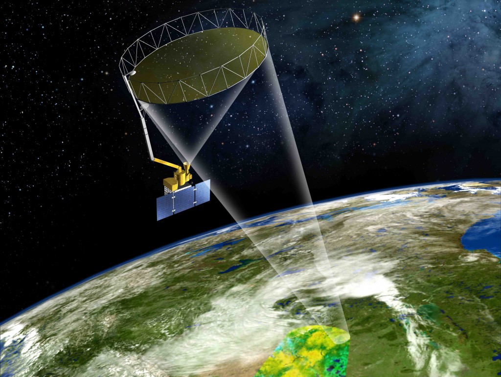 An artist's concept of SMAP in its science-gathering mode. Credit: NASA/JPL