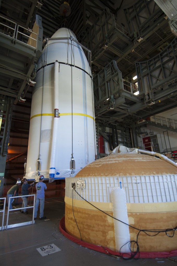 File photo of WGS satellite being mated to Delta 4. Credit: ULA