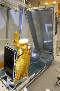 The Express AMU1/Eutelsat 36C satellite is pictured before shipment from its Airbus factory in France to the Baikonur Cosmodrome in Kazakhstan for launch. Credit: Airbus Defense and Space