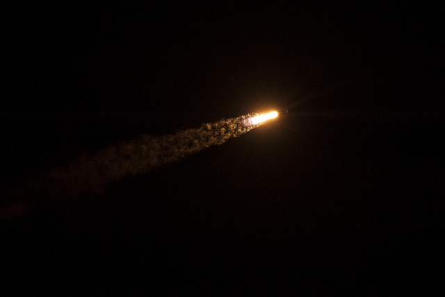 The Falcon 9 rocket reaches Max Q, the point of maximum aerodynamic pressure.