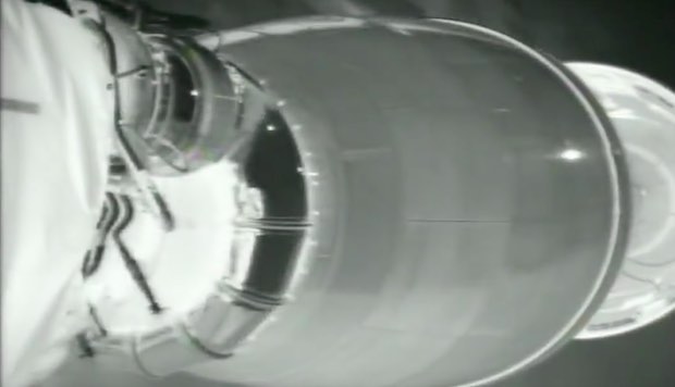 The Falcon 9’s first stage separates from the second stage moments after MECO.