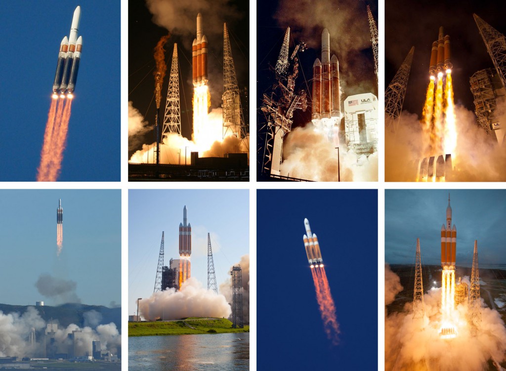 Previous Delta 4-Heavy launches. Photos by Gene Blevins, Ben Cooper and ULA