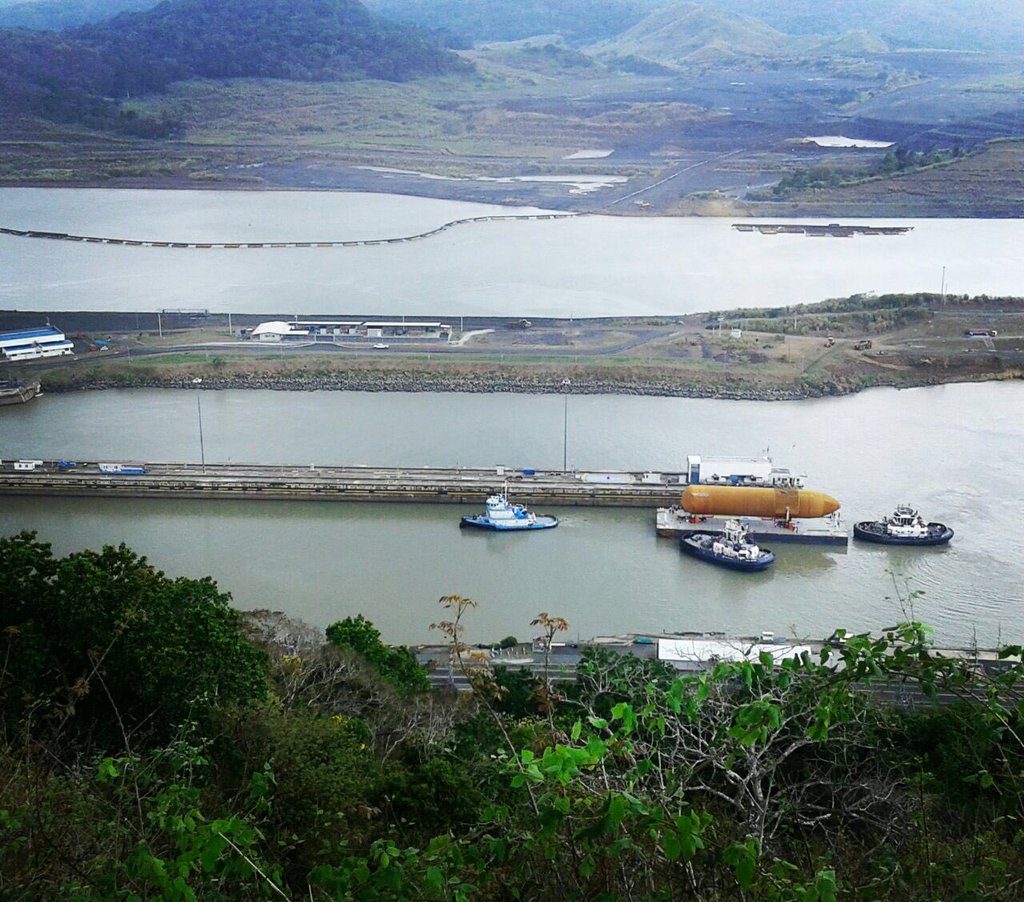 The tank passed the Pedro Miguel Locks on Tuesday. Photo by Panama Canal @thepanamacanal