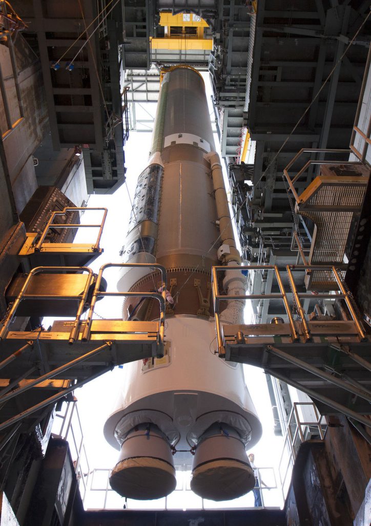 File photo of Atlas 5 first stage being stacked. Credit: NASA-KSC