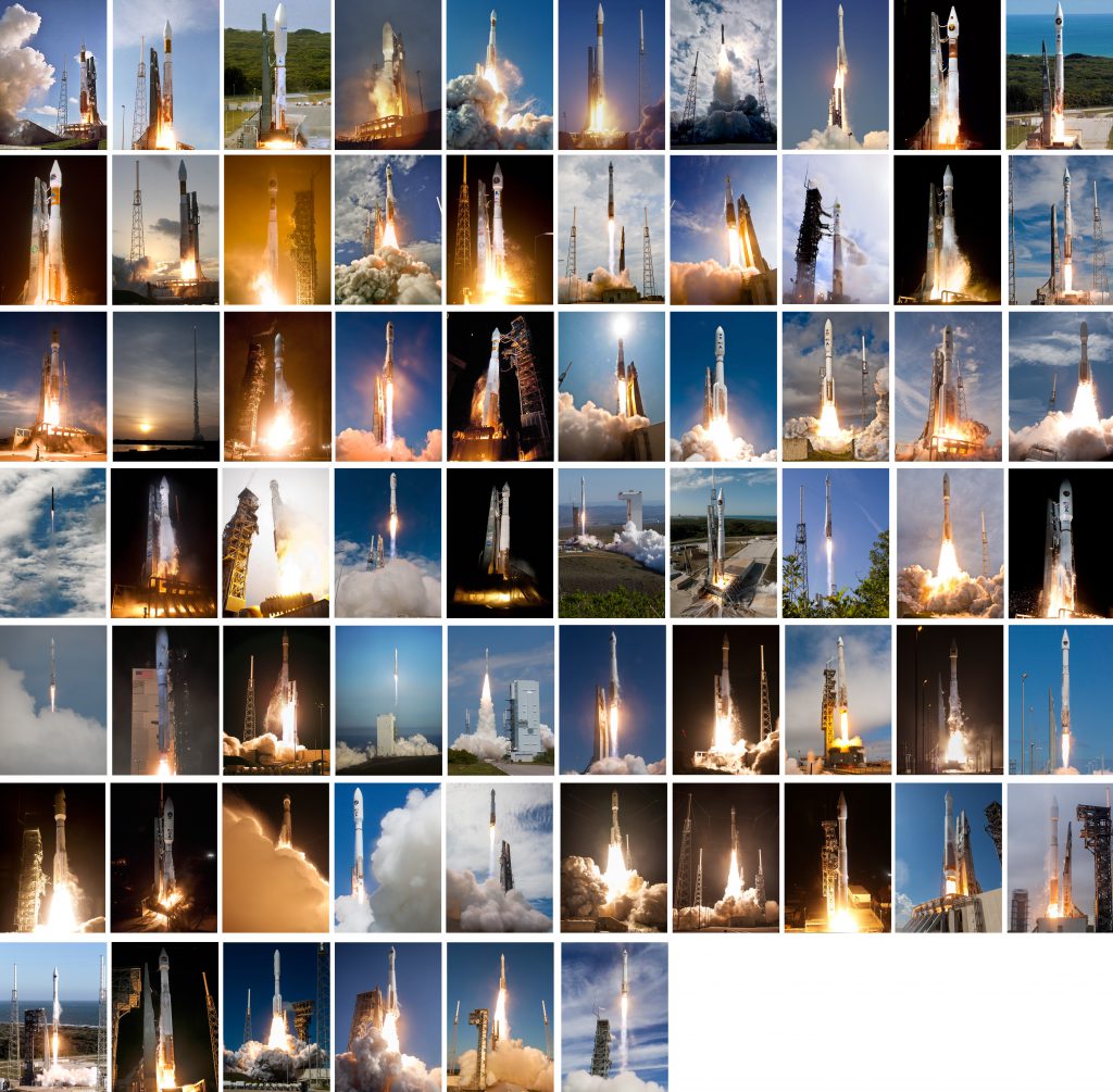 All 66 launches by the workhorse Atlas 5 rocket for the Defense Department, National Reconnaissance Office, NASA and commercial clients. Photos by Pat Corkery, Jeff Spotts, Ben Cooper, Walter Scriptunas II, James Murati, Gene Blevins, Bill Hartenstein, Alex Polimeni and Justin Ray