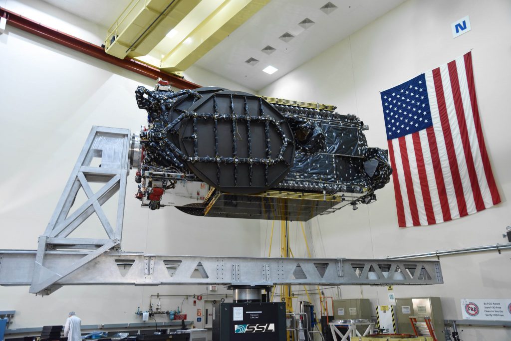 The EchoStar 19 spacecraft in the factory. Credit: SSL