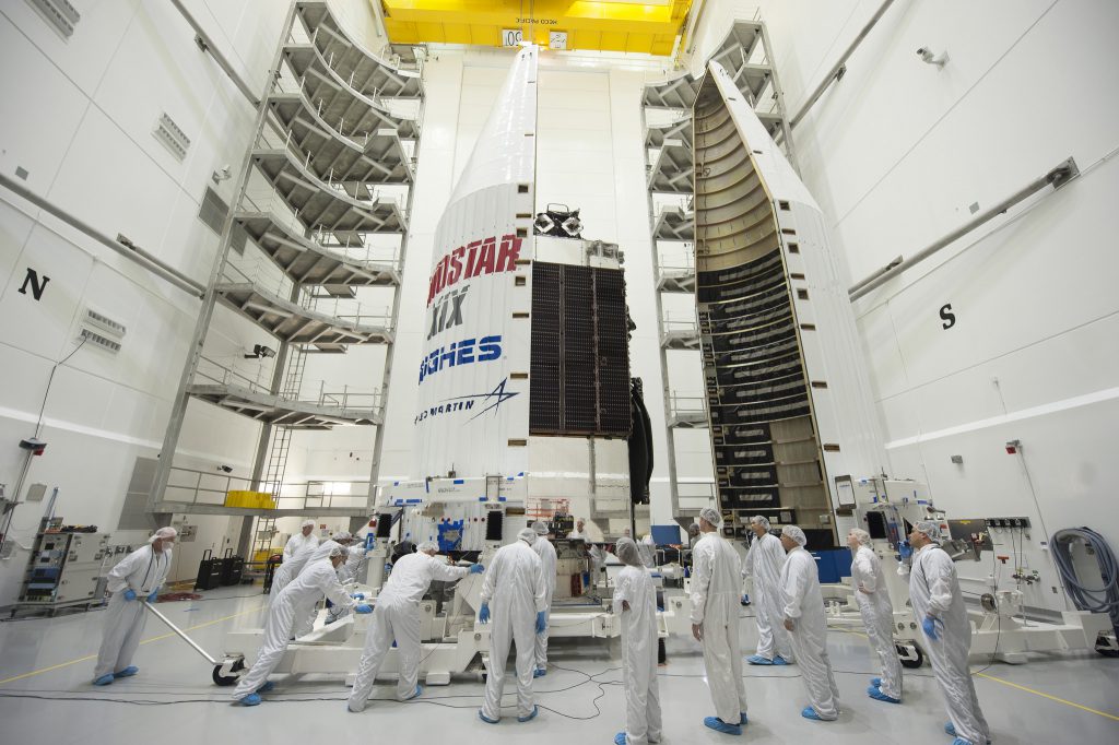 EchoStar 19 during final pre-launch processing. Credit: United Launch Alliance and Lockheed Martin