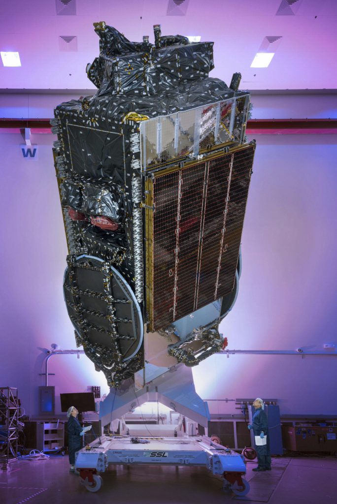 The EchoStar 19 satellite in the factory. Credit: SSL