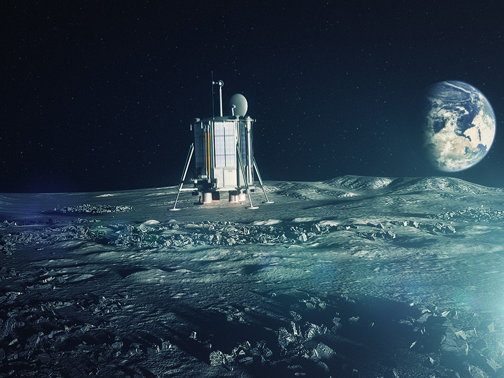 Artist's concept of the Lunar Mission One spacecraft landing on the moon. Credit: Lunar Missions Ltd.