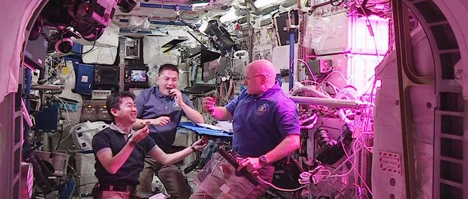 Astronauts munch on space-grown lettuce