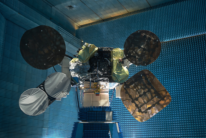 File photo of the Amos 6 satellite during ground testing. Credit: Spacecom Ltd.