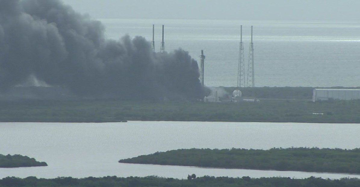 This view of Cape Canaveral's Complex 40 launch pad from the roof of NASA's Vehicle Assembly Building shows the facility soon after the Falcon 9 rocket exploded. Credit: NASA