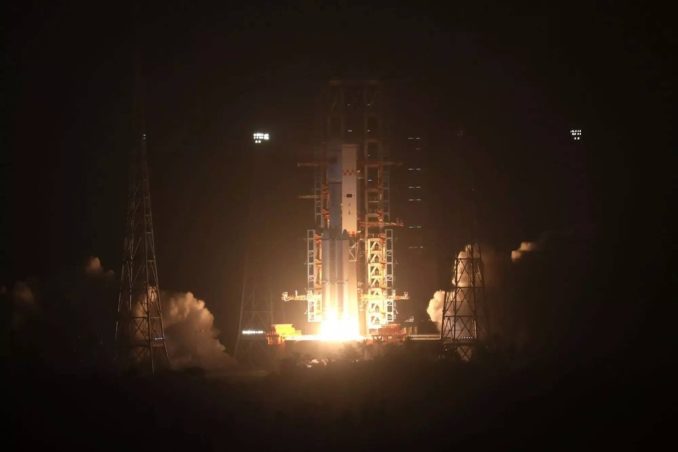 The Tianzhou 1 cargo craft launched aboard a Long March 7 rocket Thursday. Credit: Xinhua
