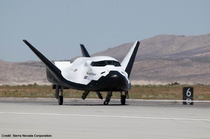 The Dream Chaser test craft pictured during a tow test Monday at NASA's Armstrong Flight Research Center, located at Edwards Air Force Base, California. Credit: Sierra Nevada