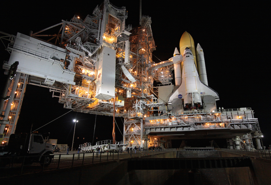 the space shuttle on pad