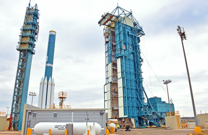 File photo of the Delta 2 rocket's second stage lifted atop the launcher. Credit: NASA/NOAA