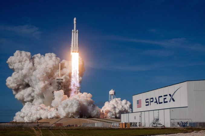 SpaceX's first Falcon Heavy rocket climbs into the sky from launch pad 39A at NASA's Kennedy Space Center in Florida. Credit: SpaceX