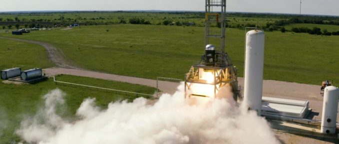 Firefly Aerospace conducted a 300-second qualification firing of the Alpha rocket's complete second stage in April at the company's test site in Central Texas. Credit: Firefly Aerospace