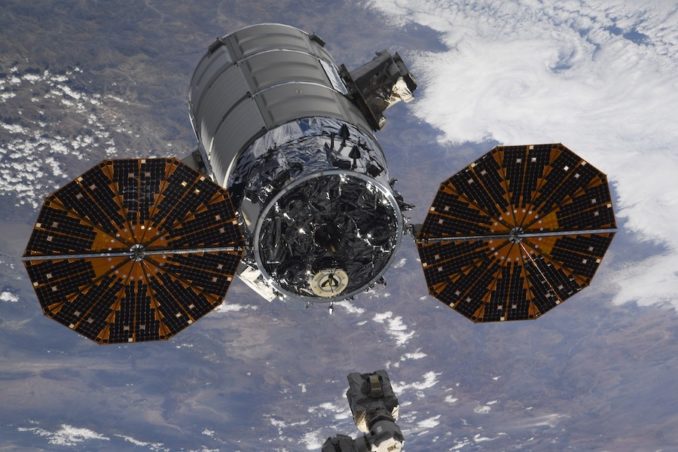 Northrop Grumman's Cygnus cargo craft departed the International Space Station Friday before raising its orbit and deploying multiple CubeSats. Credit: Oleg Skripochka/Roscosmos