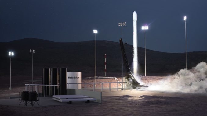 Artist's illustration of Relativity's Terran 1 rocket lifting off from Vandenberg Air Force Base. Credit: Relativity Space