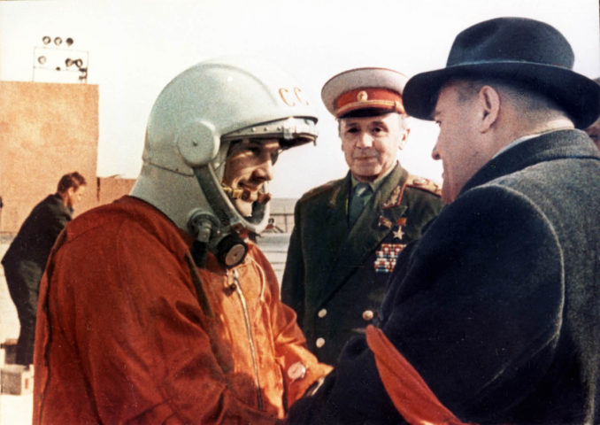 Cosmonaut Yuri Gagarin before launch April 12, 1961. Credit: Roscosmos