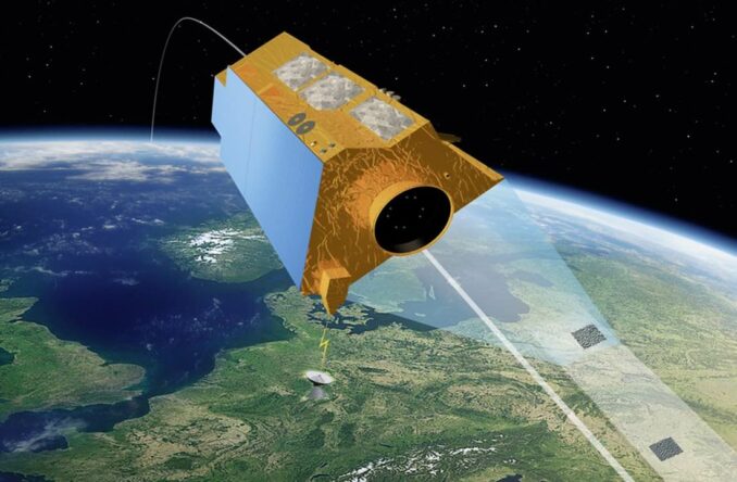 Artist's concept of the SARah 1 radar satellite in orbit. Credit: Airbus
