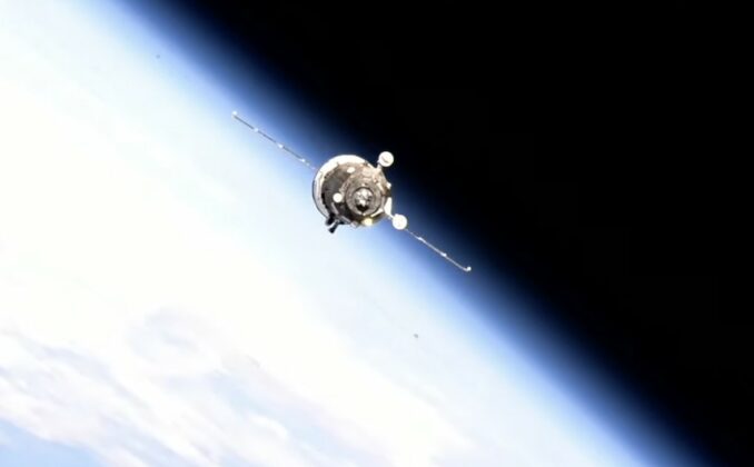 Russia's Progress MS-21 supply ship approaches the International Space Station for docking Thursday night. Credit: NASA TV / Spaceflight Now
