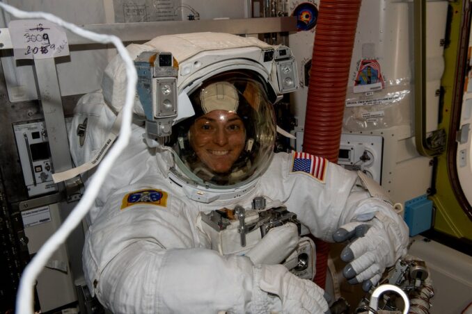 Astronaut Nicole Mann inside a extravehicular spacesuit at the International Space Station. Credit: NASA