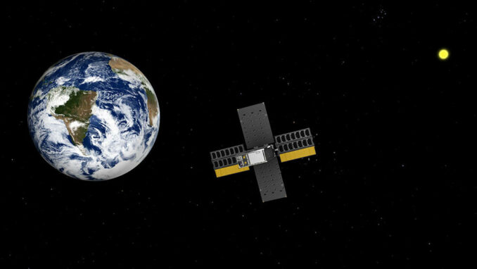 This screenshot from NASA’s Eyes on the Solar System 3D visualization tool shows Lunar Flashlight making its close approach with Earth late on May 16. The CubeSat was expected to pass about 40,000 miles (65,000 kilometers) from our planet’s surface over Brazil’s east coast on May 17.
Credits: NASA/JPL-Caltech