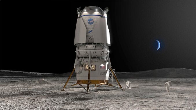 Artist's concept of Blue Origin's 52-foot-tall (16-meter) Blue Moon lander. Credit: Blue Origin