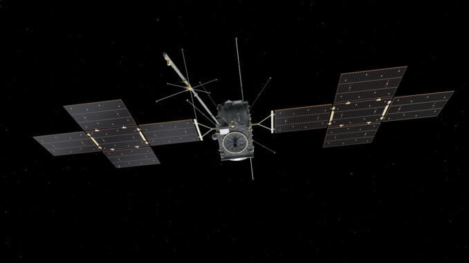 Artist's concept of the Jupiter Icy Moons Explorer with all its antenna deployed. Credit: European Space Agency