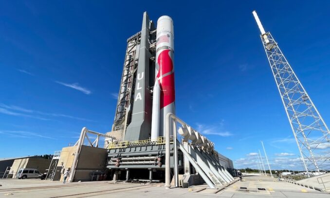 ULA's Vulcan rocket sits at the pad at Space Launch Complex 41 (SLC-41) ahead of the start of a wet dress rehearsal tanking test on Friday, Dec. 8, 2023. Image: ULA