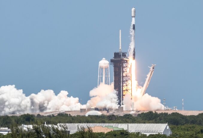SpaceX launches its 74th Falcon 9 rocket from Launch Complex 39A on Wednesday, May 8, 2024. This mission, combined with the preceding Falcon 9 launches and the nine Falcon Heavy flights, allowed SpaceX to surpass the total number of Space Shuttle launches from this pad. Image: Adam Bernstein/Spaceflight Now