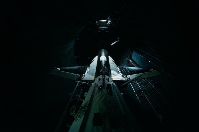 Sierra Space's Dream Chaser spaceplane shown inside a test chamber at NASA’s Neil Armstrong Test Facility in Sandusky, Ohio. Image: Sierra Space