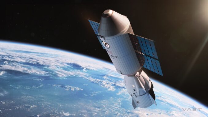 An artist's rendering of Vast's Haven-1 space station with a SpaceX Crew Dragon spacecraft docked. Illustration: Vast