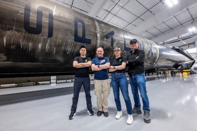The four crew members of NASA's SpaceX Crew-11 mission to the International Space Station are pictured inside SpaceX’s Hangar X at NASA's Kennedy Space Center in Florida. From left to right: Roscosmos cosmonaut Oleg Platonov, NASA astronauts Mike Fincke and Zena Cardman, and JAXA astronaut Kimiya Yui. Image: SpaceX